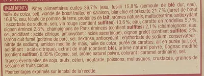 Lista de ingredientes del producto Bourguignon et ses pâtes Auchan 300 g