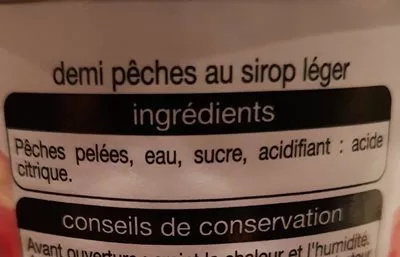 Lista de ingredientes del producto Pêches demi fruits Auchan 410 g