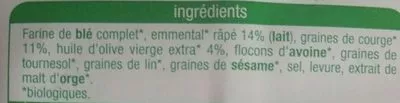 Lista de ingredientes del producto Crackers Emmental et graines de courge Auchan Bio, Auchan 200 g