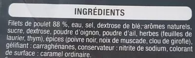 Lista de ingredientes del producto Blanc de poulet doré au four Auchan 