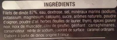 Lista de ingredientes del producto Blanc de Dinde Doré au Four Auchan 120 g