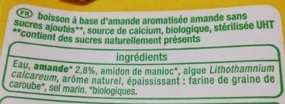 Lista de ingredientes del producto Boisson Amande Sans sucres ajoutés Auchan Bio, Auchan 1 L