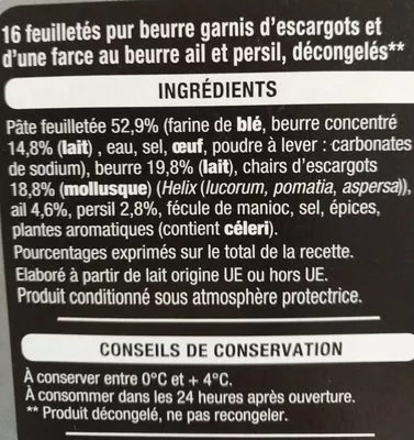 Lista de ingredientes del producto Feuilletés pur beurre escargot Auchan 