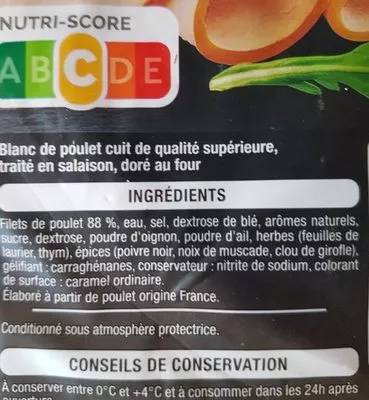 Lista de ingredientes del producto Blanc de poulet Auchan 