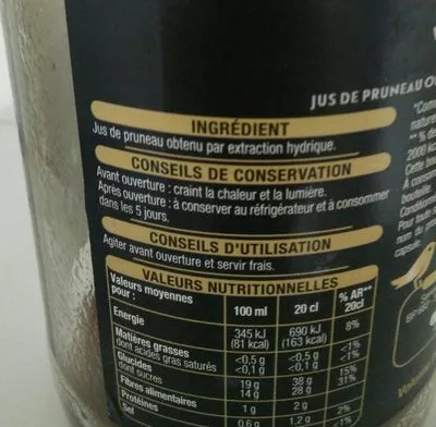 Lista de ingredientes del producto Pruneau D'Agen velouté et Fruité Auchan 1 L