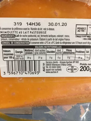 Lista de ingredientes del producto Mimolette vieille Auchan 200g