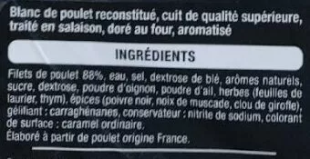 Lista de ingredientes del producto Blanc de poulet Auchan 150 g