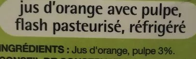 Lista de ingredientes del producto Jus d'orange 100% pur jus avec pulpe Auchan 1 L