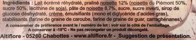 Lista de ingredientes del producto Crème glacée noisette Altiflore 450 g