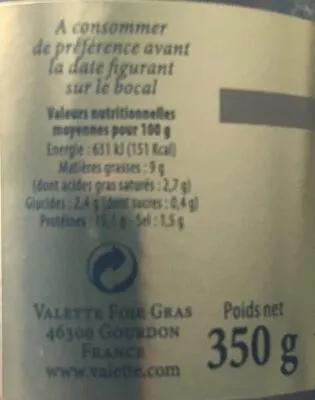 Lista de ingredientes del producto Le coq au vin de Cahors Valette 