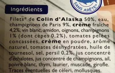 Lista de ingredientes del producto Colin d'Alaska a la Parisienne Findus, Nomad Foods 400 g (2 x 200 g)