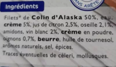 Lista de ingredientes del producto Colin à l'oseille Findus 400 g