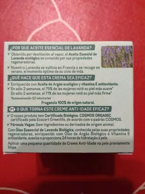 Lista de ingredientes del producto Bio crema de dia antiedad Garnier 