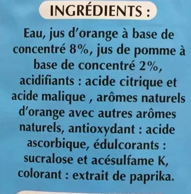 Lista de ingredientes del producto Orange Sun, Refresco 2 l