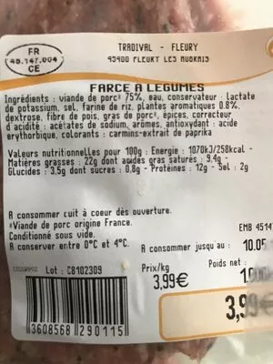 Lista de ingredientes del producto Farce a legume Tradival 