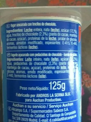 Lista de ingredientes del producto Griego Auchan 