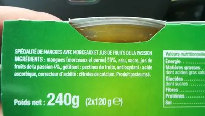 Lista de ingredientes del producto Fraîcheur de mangues Andros 240g (2x120g)