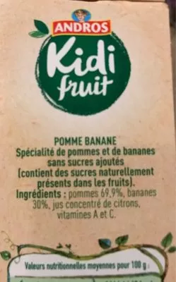 Lista de ingredientes del producto Kidi fruit Kidi Fruit/ANDROS,  Kidi fruit,  Andros 