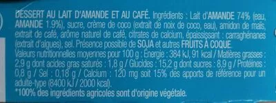 Lista de ingredientes del producto Délice Café au lait d'amande Andros 240 g