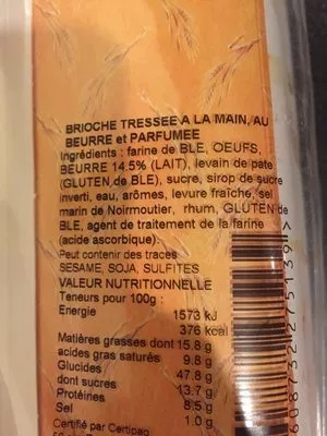 Lista de ingredientes del producto Brioche vendeenne Sicard 