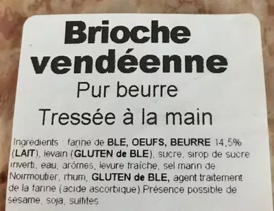 Lista de ingredientes del producto Brioche vendéenne Sicard 