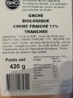 Lista de ingredientes del producto Brioche sicard,  Brio 420gr