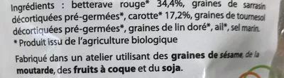 Lista de ingredientes del producto Petits Crackers sans Cuisson Betterave Carotte 1.2.3 bio 