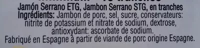 Lista de ingredientes del producto Jambon Serrano 11mois d'affinage Spécialité Du Monde 