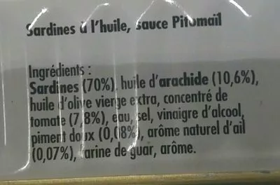 Lista de ingredientes del producto Sardines à l huile sauce pitomail La belle-iloise 