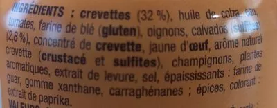 Lista de ingredientes del producto Nos toasts chauds Crevettes au calvados La belle-iloise 105 g