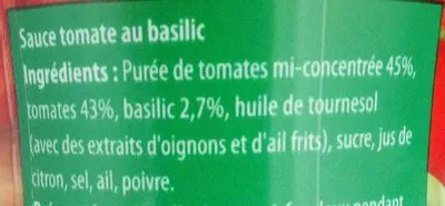 Lista de ingredientes del producto Heinz [Sacrement] bon Tomates et Basilic Heinz 