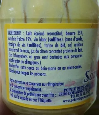 Lista de ingredientes del producto Sauce Beurre Blanc La Pointe de Penmarc'h 