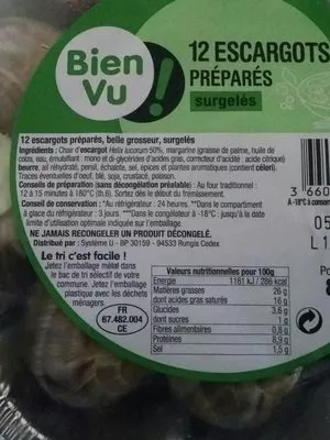 Lista de ingredientes del producto Escargots préparés 12 pièces Bien Vu 