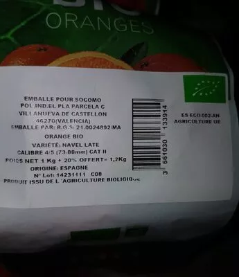 Lista de ingredientes del producto Oranges bio  1,2 kg