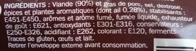 Lista de ingredientes del producto Saucisson à l'ail fumé Tradilège, Marque Repère, Scamark (Filiale E. Leclerc) 300 g