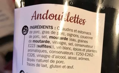 Lista de ingredientes del producto Andouillettes x 5 Marque Repère, Tradilège 700 g