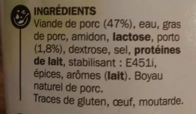 Lista de ingredientes del producto Boudins blancs au porto (3 parts) Tradilège, Marque Repère, Scamark (Filiale E. Leclerc) 375 g