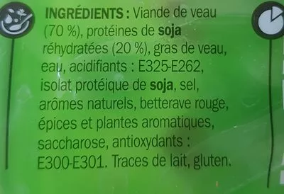 Lista de ingredientes del producto Boulette veau x12 Férial,  Marque Repère 300 g