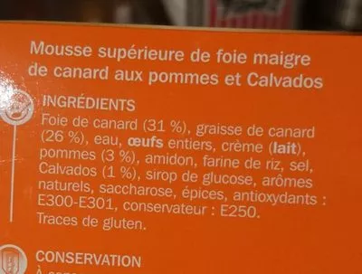 Lista de ingredientes del producto Gourmandise de canard aux pommes et calvados Marque Repère,  Tradilège 160 g