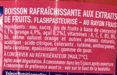 Lista de ingredientes del producto Energy Orange saveur Grenadine Açaï Sunny Delight 1,25 l