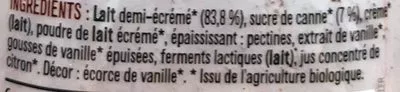 Lista de ingredientes del producto Bio à boire vanille Les 2 Vaches 508 ml