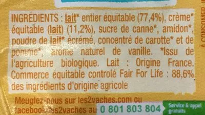 Lista de ingredientes del producto Cremeuh vanille Les 2 Vaches 380 g (4 x 95 g)