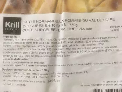 Lista de ingredientes del producto Tarte normande Krill 750 g