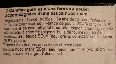 Lista de ingredientes del producto Nems poulet Auchan Traiteur 