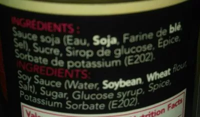 Lista de ingredientes del producto Sauce De Soja Sucrée Chiaki  