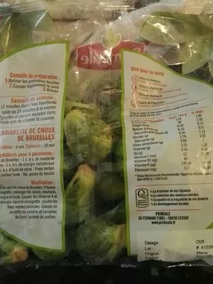 Lista de ingredientes del producto Choux de Bruxelles Priméale 