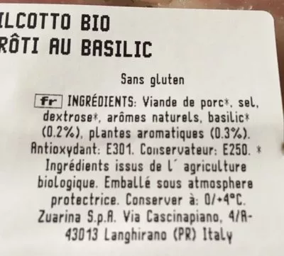 Lista de ingredientes del producto Gliaffettati FERRARI 1860 100 g