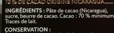 Lista de ingredientes del producto Chocolat noir grand cru Nueva Segovia 70% L'origine du goût 70 g