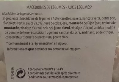 Lista de ingredientes del producto Macédoine de Légumes - mayonnaise Carrefour 