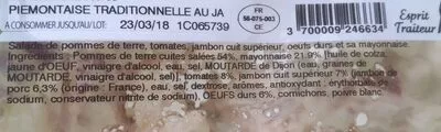 Lista de ingredientes del producto Piemontaise Traditionnelle au jambon cuit supperieur  